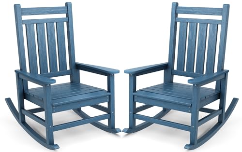SERWALL Oversized Outdoor Rocking Chair Set of 2, HDPE Rocker for Adults, Patio Rocking Chairs for Porch, Blue