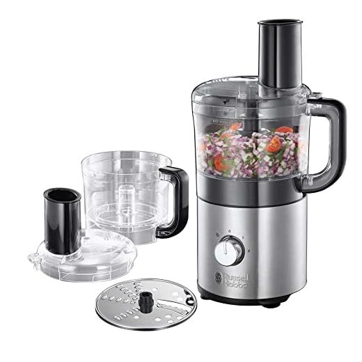 Russell Hobbs Küchenmaschine Multi [Zerkleinern/Schneiden/Raspeln] kompakter Food Processor (platzsparendes Design, 1.2l spülmaschinenfeste Rührschüssel, Edelstahlscheibe, Zerkleinerer) 25280-56