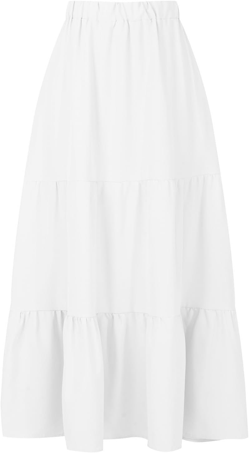 Tiered Maxi Skirt for Women High Waist Flowy Long Skirts with Pockets Casual Boho Summer Style