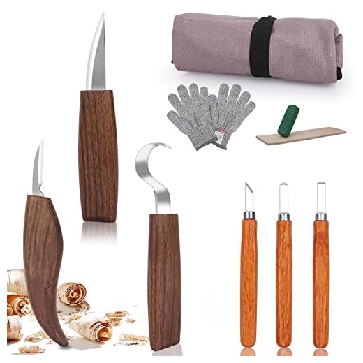 Wood Carving Tools, Wood Carving Knives, 10 in 1 Whittling Wood Carving Kit for Adult, Kids and Beginners