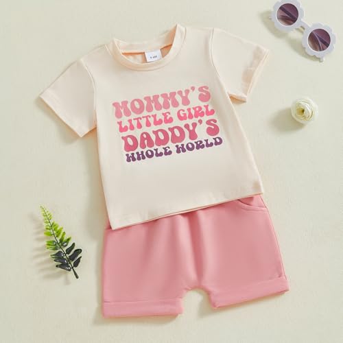 Toddler Baby Girl Summer Clothes Infant Outfit Letter Print Short Sleeve T Shirt Tops and Jogger Shorts Set2