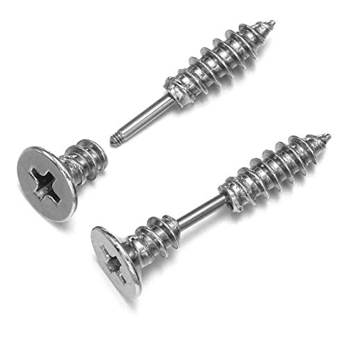 JOVIVI 2 Pairs Punk Stainless Steel 16G Silver Black Screw Stud Earrings for Men Women Body Piercing Jewelry4