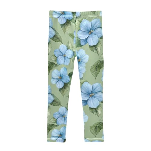 Boccsty Leaves Watercolor Blue Flowers Girls Leggings Kids Yoga Pants Dance Active Tights 4T2