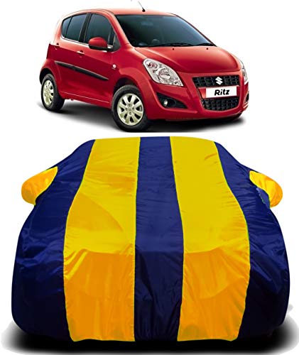 Image of Waterproof Car Cover with Ultra Surface Body Protection (Yellow Stripes) (Maruti Suzuki Ritz)