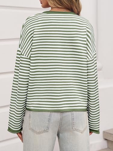 Image of Saodimallsu Womens Striped Cardigan Casual Long Sleeve Open Front Button Down Loose Knit Lightweight Fall Sweaters