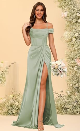 Long Bridesmaid Dresses with Silt for Wedding Spaghetti Strap Mermaid Prom Dress PU1953