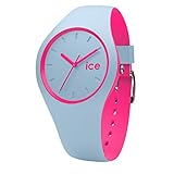 Este reloj azul y rosa, de talla mediana, con doble correa de silicona, combina con toda la ropa de uno o varios colores para dar un estilo colorido, casual y de moda