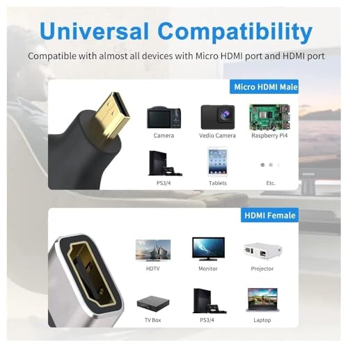 Image of 8k Micro HDMI to HDMI Adapter, Standard Micro HDMI Adapter 2.1 Version, Micro HD-MI Male to HD-MI Female Extension Adapter for Camera, Laptop, Ultra HD (GOLDEN) (PACK OF 1)