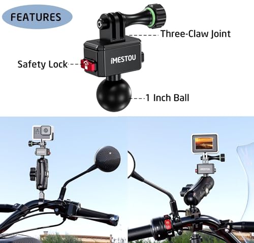 Image of iMESTOU Action Camera Riding Mount with Three-Claw Joint for Gopro Motion Cameras, 1 inch Ball Head 360 Adjustable Fits for RAM 1 inch Ball Bike Phone Mounts