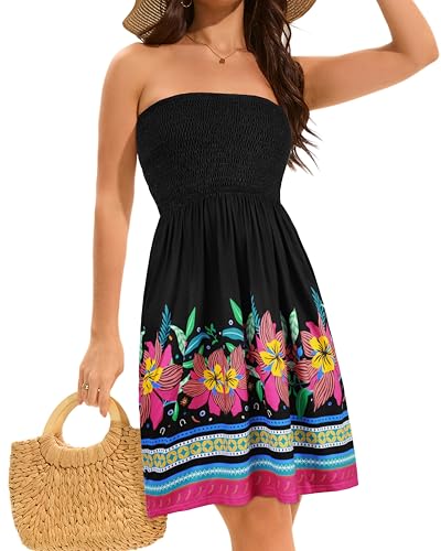 Image of elescat Summer Dresses for Women 2026 Strapless Casual Beach Cover Ups Tube Top Sundress