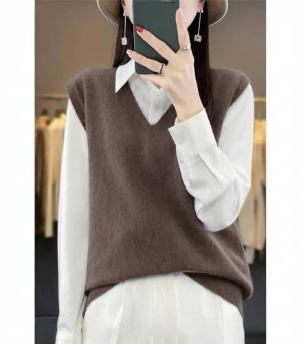 Image of Women's V-Neck Knit Sweater Vest 100% Merino Wool Lightweight Sleeveless Pullover Basic Vest Short Tops