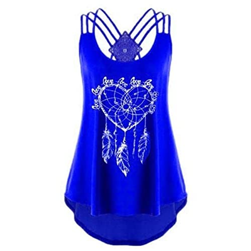 QWERD Damen Criss Cross Casual Cami Shirt Ärmellos Tank Top Herzdruck Lace Up Bluse Damen Übergröße Tank Tops Elegant Sommer Leibchen Top T-Shirts Oberteile mit Spaghettiträger Criss Cross Back S-5XL Cover