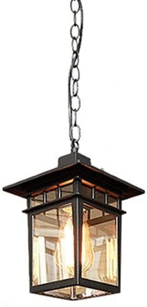 Lámpara colgante Moderna de Exterior Estilo granja con pantalla de Cristal ondulado y Cadena Ajustable, Marco de aluminio antioxidante, para iluminación Exterior (oscura, 18,5 cm)