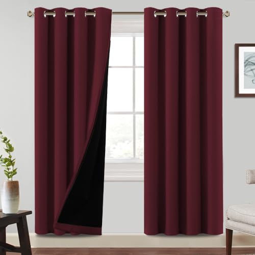 BellaHills 100% Rideaux Occultant 2 Panneaux Tenture,Double Rideaux Occultant et Thermique,pour Maison Salon et Chambre,140x245CM,Rouge