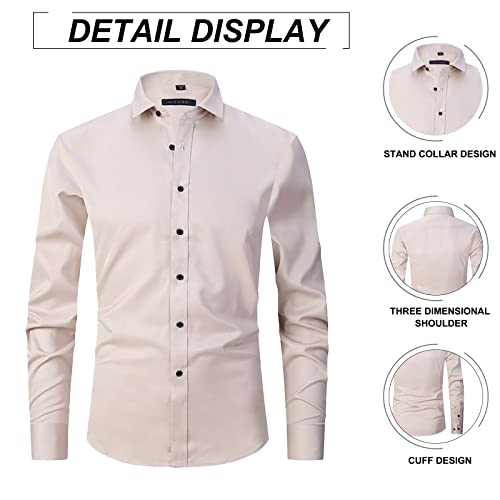 Hotian Men's Slim Fit Dress Shirt Spread Collar Tuxedo Shirt Button Down Solid Color (Champagne,Medium) #TOP2
