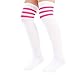 Produktbild adam & eesa Damen Overknee-Strümpfe mit drei Streifen am Knie, Schiedsrichterstrümpfe, Sportstrümpfe, Kostüm-Strümpfe White with pink stripes
