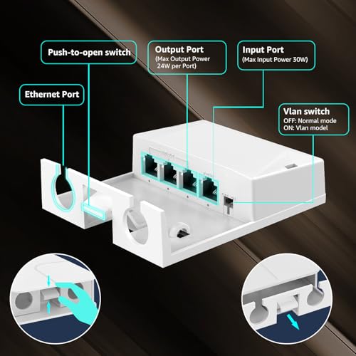 Image of YuanLey 4 Port Outdoor PoE Extender 1 in 3 Out, IEEE 802.3af /at Mini 4 Channel PoE Repeater IP66 Waterproof, Vlan, Extend 250m(Total 350m), Wall Mount Passthrough POE Amplifier, Plug and Play