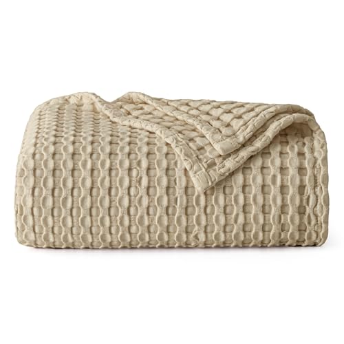 Bedsure Cooling Bamboo Waffle Weave Blanket - Soft, Lightweight and Breathable Throw Blankets for Hot Sleepers, Luxury Cotton Throws for Bed, Couch and Sofa, Taupe 50x70Inches