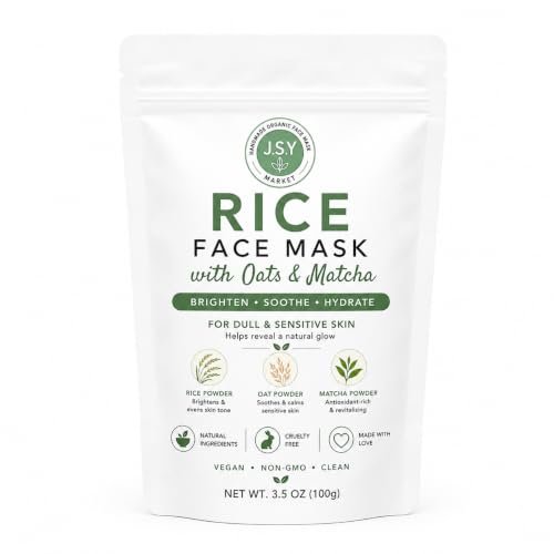 Organic Rice Face Mask Powder with Oats & Matcha – Natural Handmade Skin Care – 100g (3.5 oz)