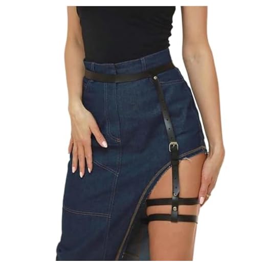 Cinto feminino para coxas gótico, arreio corporal, espartilho de couro, roupa rave, acessórios góticos para mulheres, moda, Preto, Adjustable Size