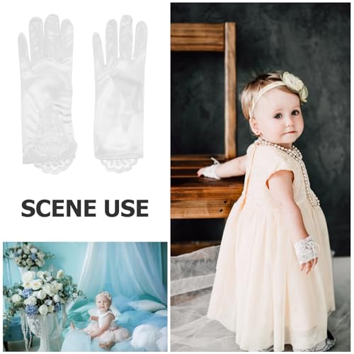 KESYOO 1 Pair Children's Gloves Girl Gloves Lace Gloves Little Gloves Banquets Gloves for Party Gloves for Gloves Girl Child White Accessories Polyester Flower Girl3