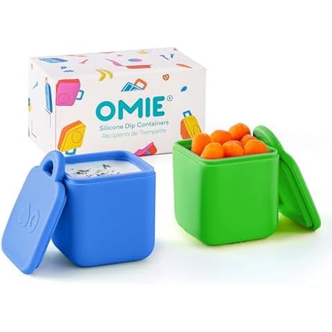 Omie OmieBox (2 pack) Leakproof Dips Containers To Go, Salad Dressing Container, Condiment Container with Lids - Food Safe Silicone - 4 ounces (Sea Blue/Green) Cover