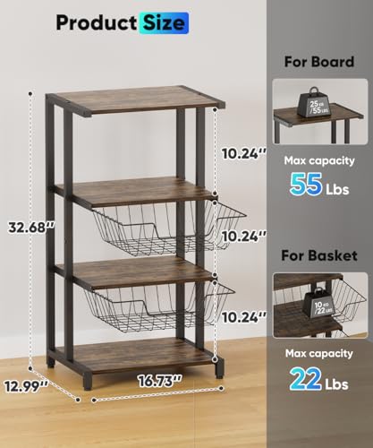 Media Stand with Two Detachable Baskets, 4-Tier AV Media Stand Corner Shelf for DVD Players/Cable Boxes/Games Consoles, Audio Storage Rack for Living Room, Gaming Room, Music Studio, Black - Image 3