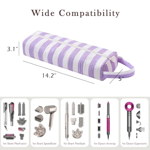 Image of RSRSLEII Striped Hair Tools Travel Bag,Hair Styling Accessories Storage Case for Shark FlexStyle,Dyson Airwrap Hair Dryer,Curling Iron,Straightener,Revlon Hair Tools,Portable&Foldable(18Purple&White)