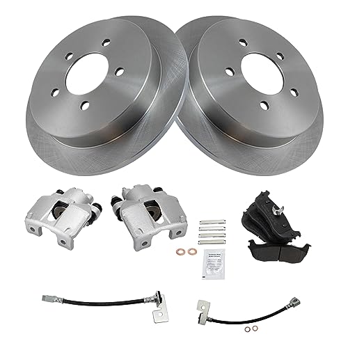 Image of TRQ Rear Brake Pad and Rotor Set Semi Metallic Rotors Calipers Hoses