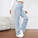 Womens Wide Leg Jeans High Waisted Baggy Fashion High Waist Stretchy Jean Straight Leg Denim Pants with Pockets Light Blue