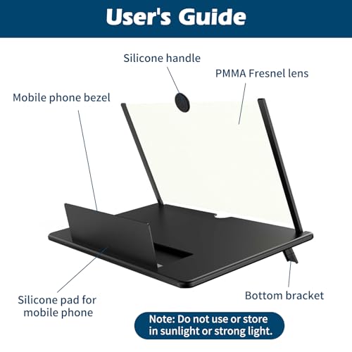 Lupa de pantalla para móvil de 20 pulgadas y soporte plegable negro 7