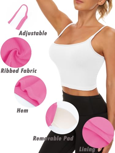 Image of Chilylori Seamless Sports Bra Cropped Tank Top with Adjustable Strap 2 Pack | Workout Tops Ribbed Sports Bra for Women Wireless Longline Crop Tank Padded Comfortable Brami