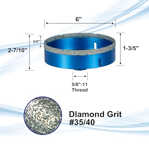 SALI Diamond Core Drill Bits 6 Inch (152mm) Tile Hole Saws Vacuum Brazed Hole Saw with 5/8-11 Thread for Glass Ceramic Porcelain Tiles Marble Brick Granite Quartz Fit Angle Grinders Drills - Thumbnail 4