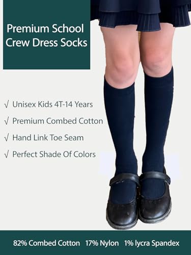 COTTON DAY 3 Pack Kids Girls Soft Knee High School Uniform Dress Socks Seamless Toe 8-10 Years Navy L (10)