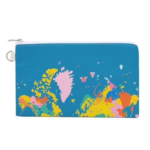 RLDOBOFE World Map Coin Purse Small Cash Coin Purse Pouch Mini Canvas Change Purse with Zipper Cute Coin Pouch Fashion Coin Wallet Slim Cash Change Wallet for Cards Keys Lipsticks