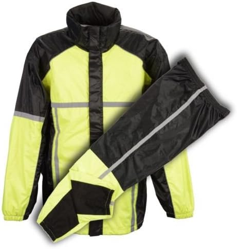 MEN'S MOTORCYCLE MOTORBIKE 100% NYLON RAIN SUIT GEAR BLACK GREEN DURABLE NEW (3XL Regular)