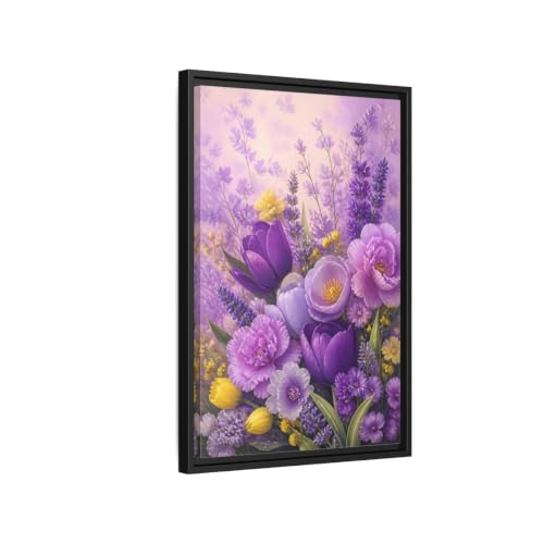 Toile florale violette avec cadre noir 40x60 pour une déco salon élégante