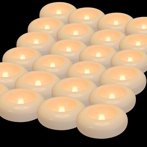Aignis 24pcs Flameless Floating Candles Waterproof, 200Hr 3”LED Floating Tea Lights with Battery, Water-Activated Candles for Pool, Wedding Centerpieces, Bath & Spa, Easter Decoration (Elegant White)