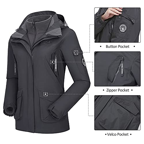 CAMEL CROWN Womens Waterproof Ski Jacket 3-in-1 Windbreaker Winter Coat Fleece Inner for Rain Snow Outdoor Hiking (Dark Gray,Size 3XL) by CAMEL CROWN - Image 3