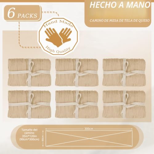 Miniatura 2 de Juego De 6 Caminos De Mesa De Gasa De Color Beige, 90 X 300 Cm, Color Marrón Claro, Rústico, De Gasa, Estilo Bohemio, Para Bodas, Bodas, Fiestas De Novia, Decoración De Mesa