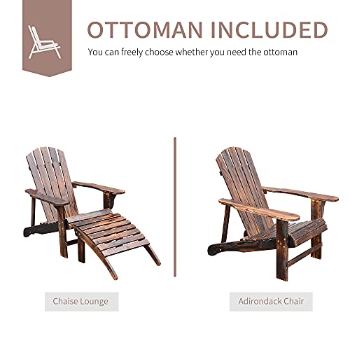 Outsunny Wooden Adirondack Outdoor Patio Lounge Chair W/Ottoman - Rustic Brown #TOP3