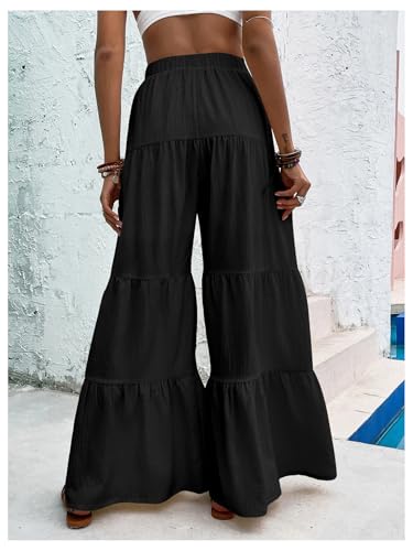 Floerns Women's Elastic High Waist Ruffle Wide Leg Pants Loose Beach Palazzo Pants2