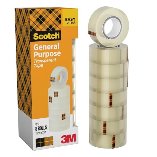 Scotch Cinta Adhesiva Transparente, 8 Rollos, 19 mm x33 m, Cinta Adhesiva para Uso General para el Colegio, el Hogar y la Oficina