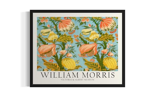 Yellow and Teal William Morris Flowers Wall Art Poster Prints,
