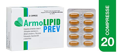 Armolipid Prev integratore alimentare con Orthosiphon stamineus e.s., Berberis aristata e.s., Riso rosso fermentato, Policosanolo ,  Coenzima Q10 e Acido folico 20 compresse