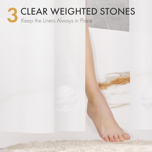 Image of AmazerBath Shower Curtain Liner 2 Pack, 72 x 72 Inches PEVA Plastic Shower Liner with 3 Weighted Stones and 12 Rustproof Metal Grommet, Standard Size Lightweight Shower Curtain - White