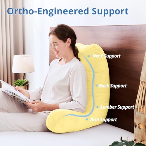 Image of Sasttie Reading Pillow for Bed, Back Pillow for Sitting Up, Light Yellow