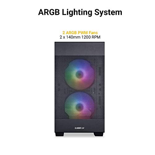 Image of LIAN LI High Airflow Micro ATX PC Case, RGB Gaming Computer Case, Mesh Front Panel Mid-Tower Chassis with 2x140mm ARGB PWM Fans Pre-Installed, Tempered Glass Side Panel (LANCOOL 205M MESH, Black)