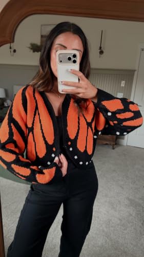 Image of Women's Monarch Butterfly Wing Cropped Cardigan Sweater Halloween Costume