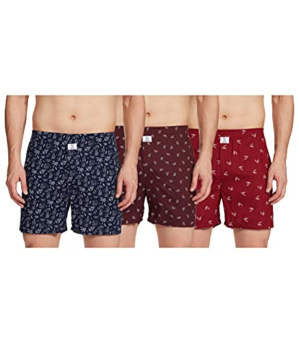 Image of Longies Cotton Men Printed Boxers Pack of 3 Regular Inner wear (LGBOXPO3V005 Black,Aqua,Navy3288 S)